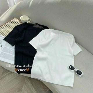 Áo len tay cộc cổ tròn