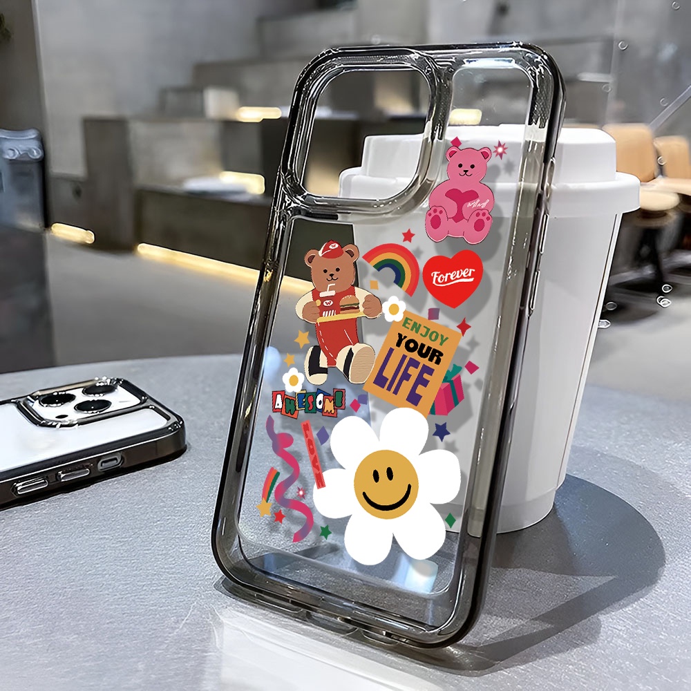 Ốp Điện Thoại Trong Suốt In Hình Gấu Hoa Hướng Dương Cho iphone 14ProMax 13 11 12 7Plus X XR XS Max 8 7