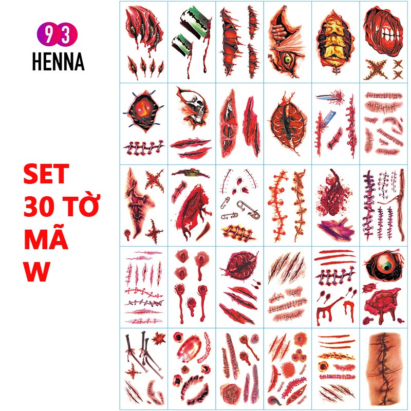 SET 30 Tờ Hình xăm Halloween, vết sẹo
