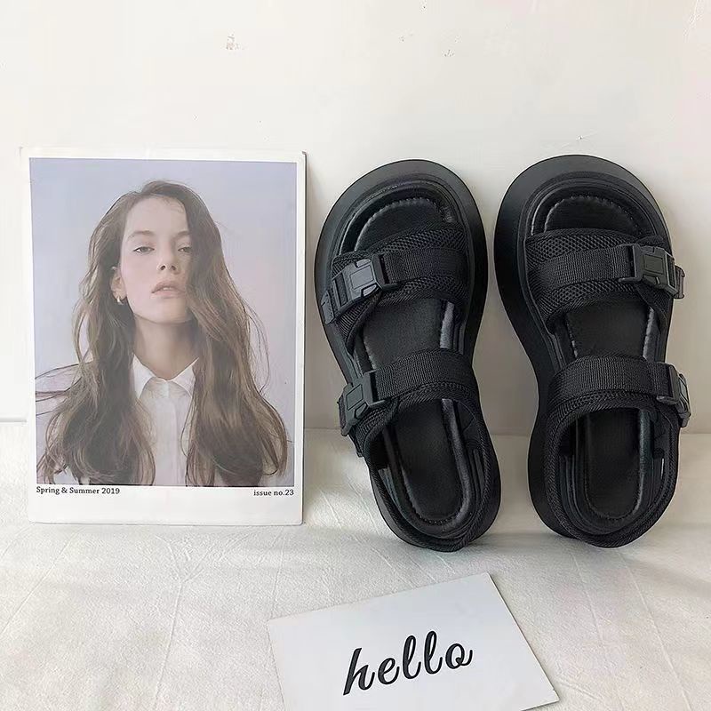 Giày Sandal Thể Thao Đế Dày Tăng Chiều Cao Bằng Da Mềm Phong Cách Harajuku Dễ Phối Đồ Thời Trang Mùa Hè Cho Nữ