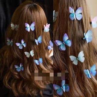 Kẹp tóc hình bướm 3D đính đá xinh xoắn voan 2 lớp
