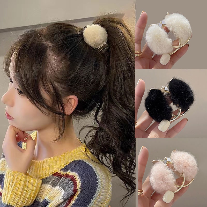 Kẹp Tóc Đuôi Ngựa Bằng Hợp Kim Phủ Lông Thời Trang Thu Đông Tinh Tế