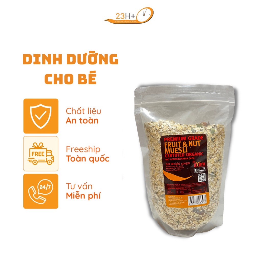 Yến mạch dinh dưỡng giảm cân, ăn dặm cho bé vị trái cây tổng hợp Dr Gram Organic gói 400g - 23h.shop