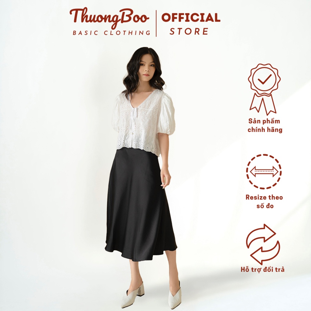 Áo Kiểu Tay Ngắn Nữ Cổ Chữ V Thuongboo Chất Vải Mềm Mịn Thoáng Mát Tinh Tế Bởi Những Hoa Văn Thêu Nổi - Nee Top