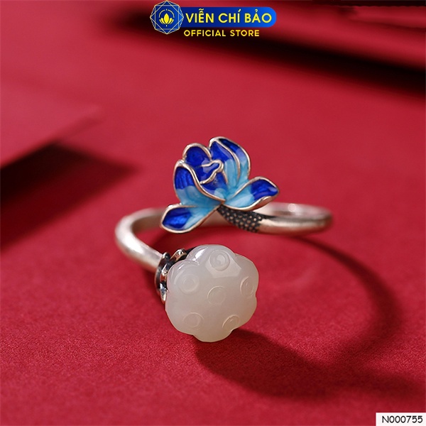 Nhẫn đài sen gắn đá tráng pháp lam chất liệu bạc Thái 925 thời trang phụ kiện trang sức nữ Viễn Chí Bảo N000755