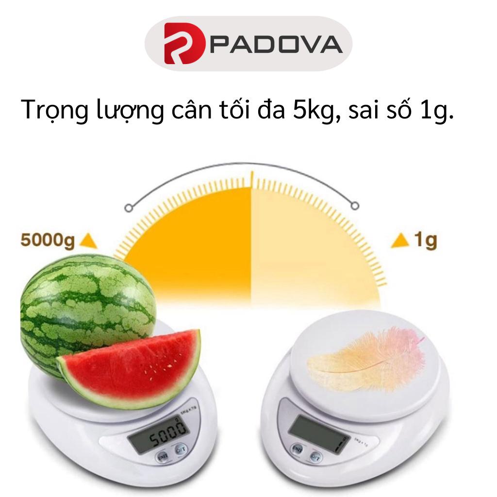 Cân Tiểu Ly Điện Tử Nhà Bếp Mini Định Lượng 1g-5kg Độ Chính Xác Cao PADOVA 3552