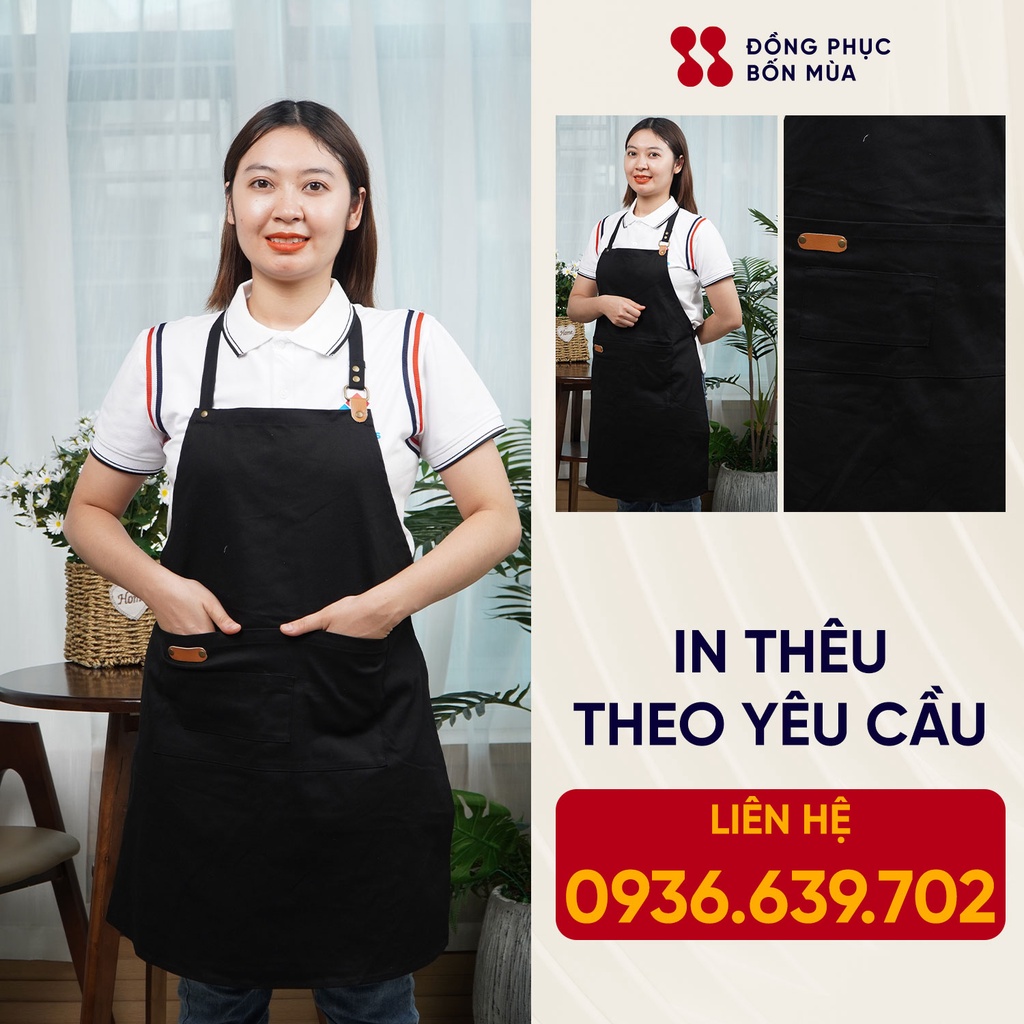 Tạp dề Dài phục vụ Tạp dề Yếm nhiều túi làm đồng phục nhân viên vải Kaki sẵn hàng kèm video