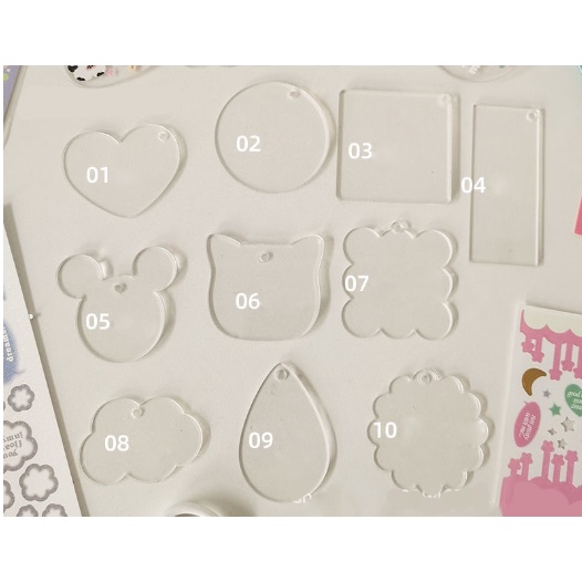 Miếng nhựa mica trắng làm móc khoá tag DIYM1 có thể vẽ trang trí washi lên trên