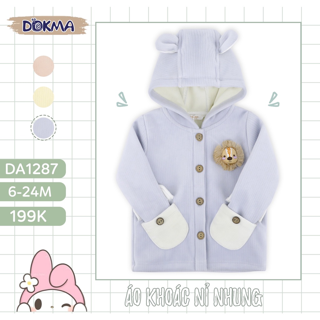 DA1287 Áo khoác nhung dày lót bông mềm mịn bé trai/ bé gái Dokma