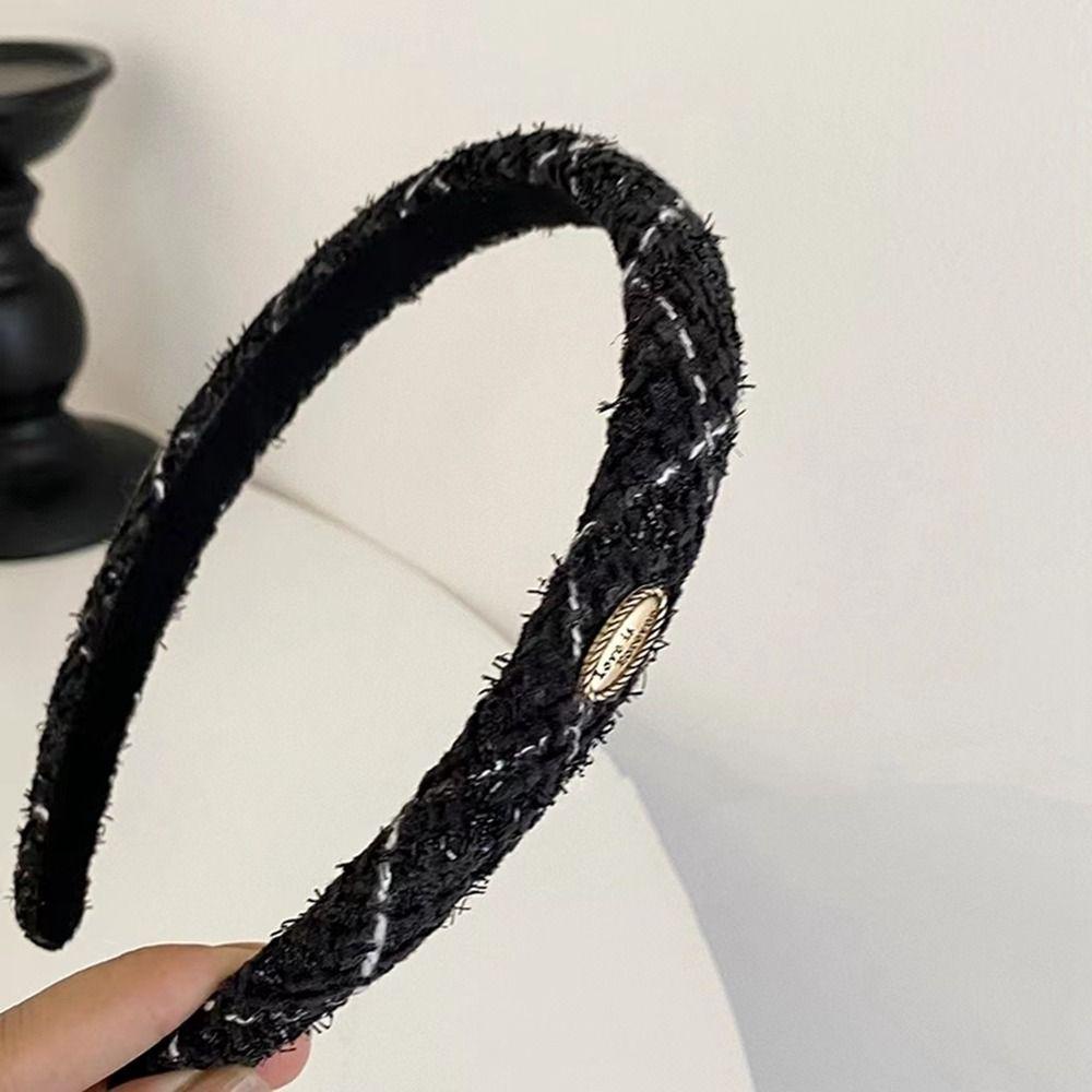 Băng Đô Cài Tóc Bằng Vải Tweed Và Xốp Cỡ Nhỏ Phối Kim Loại Kiểu Hàn Quốc Dễ Thương WMES15H