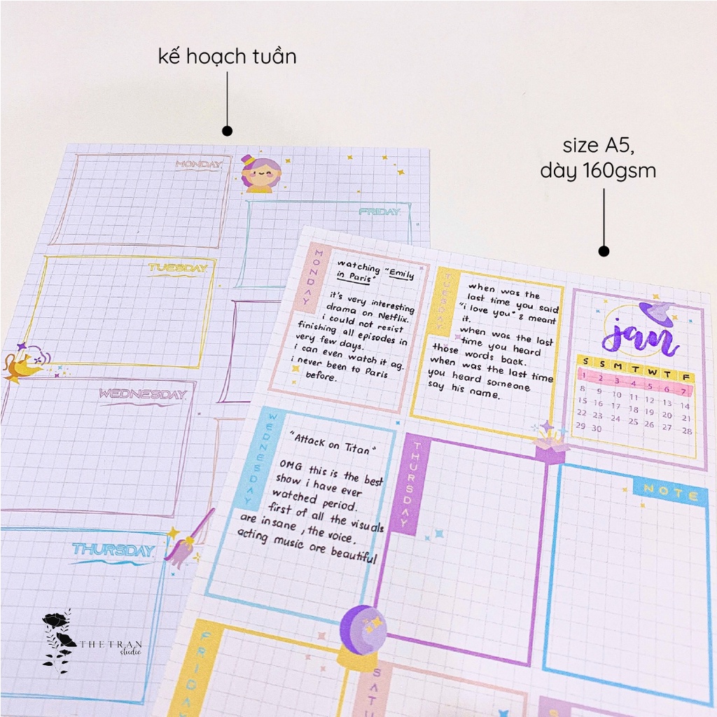 Bộ 8 tờ ghi chú kế hoạch hàng ngày tuần tháng A5 chủ đề hành tinh / planet planner / thetranstudio
