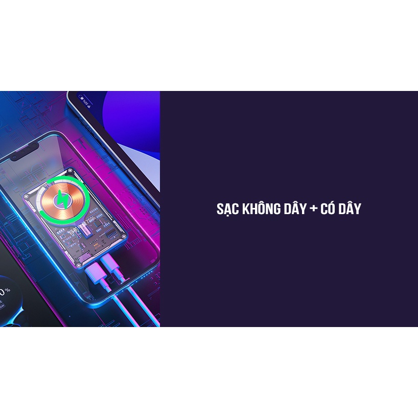Pin sạc dự phòng không dây WEKOME 289 tích hợp sạc nhanh PD20W + QC22.5W nhiều cổng 10000mAh