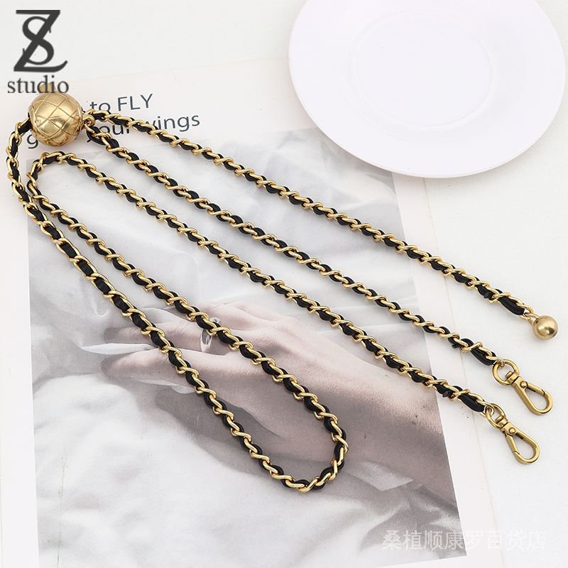 Dây Xích Gắn Túi Xách Đeo Chéo Đính Hạt Tròn Màu Vàng Phong Cách Chanel Tùy Chỉnh Kích Thước Thời Trang