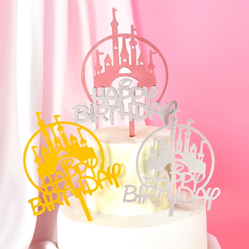 Topper Cắm Trang Trí Bánh Kem Hình Lâu Đài Màu Vàng Bằng Acrylic Dành Cho Sinh Nhật Trẻ Em Mới Sinh Nhật Tiệc Mừng Em Bé