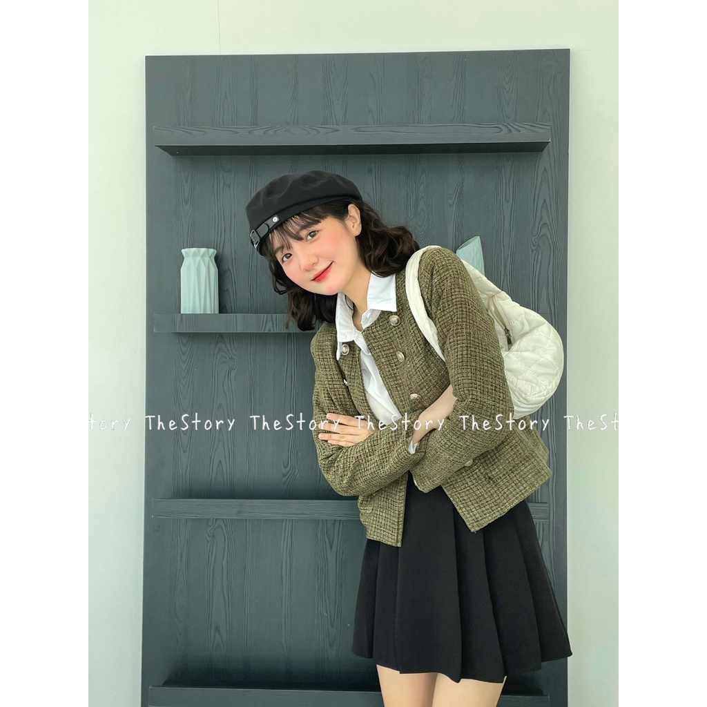 Áo tweed hai hàng nút xanh rêu  A2730