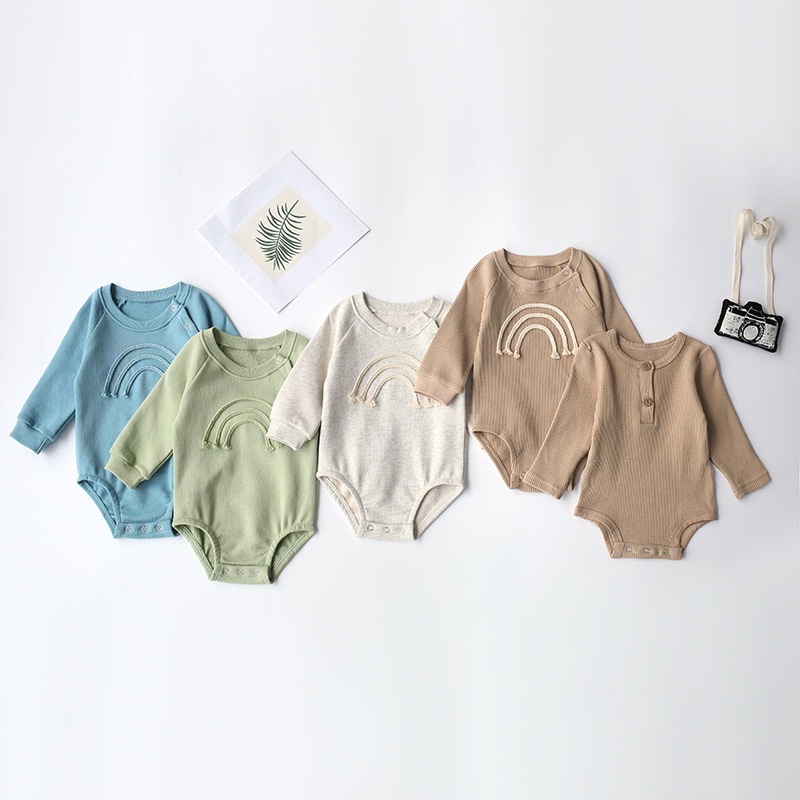 Áo bodysuit dài tay nỉ cầu vồng cho bé tiny&pure
