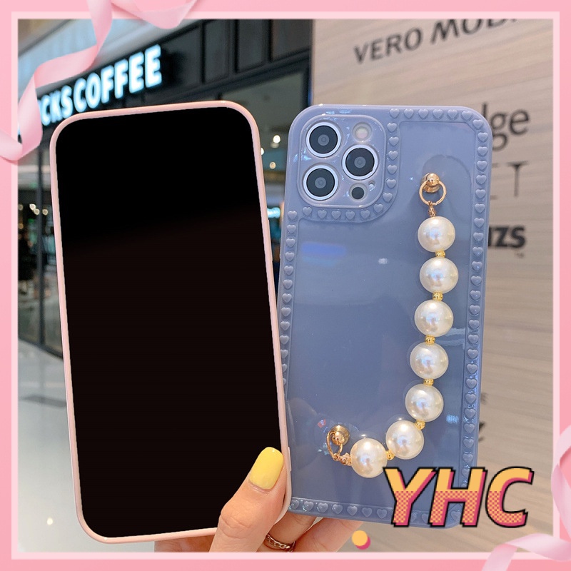 Ốp Điện Thoại TPU Màu Trơn Có Dây Đeo Chuỗi Hạt Cho iPhone 6s 6splus 7 7plus 8 8plus X XS XSMAX 11 12 Pro Max Plus Promax-020