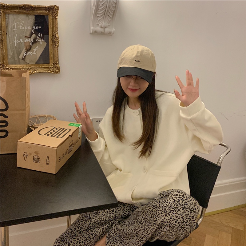 Áo Khoác Dáng Rộng Màu Sắc Đơn Giản Phong Cách retro Mỹ Cho Nữ