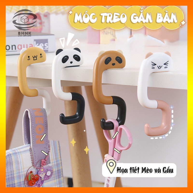 Móc treo đồ gắn bàn đa năng, họa tiết hoạt hình Mèo/Gấu dễ thương