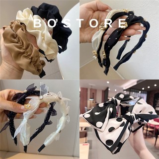Băng đô cài tóc nơ đính đá , bờm lụa nhún ,chấm bi thời trang Hàn Quốc Bơ Store