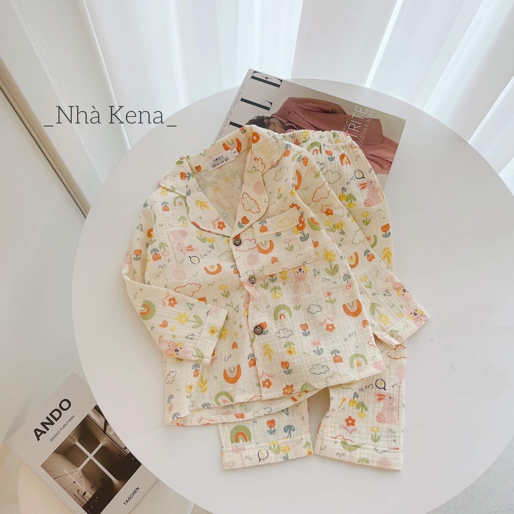 Pijama  dài tay  vải xô muslin cho bé gái