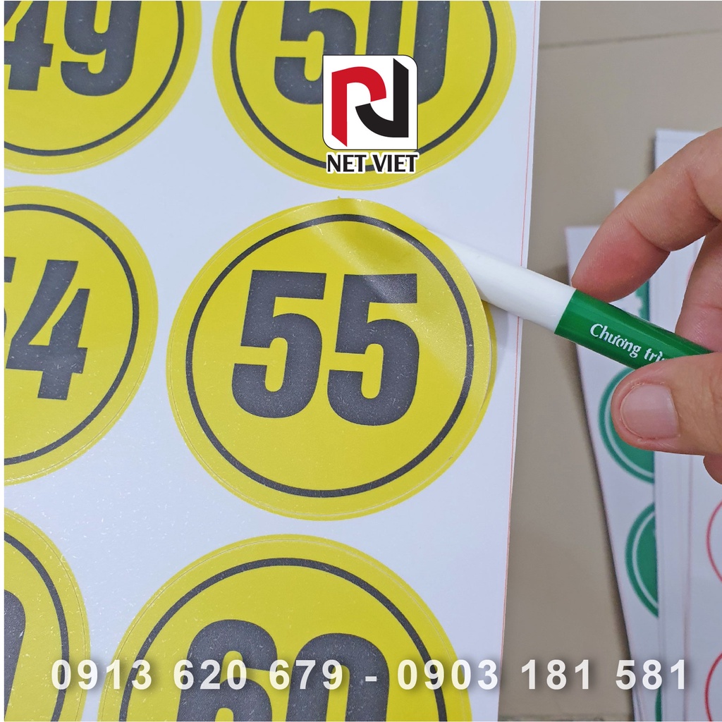 Sticker Bộ số 01 đến 60 dán số thứ tự dành cho Nhà Hàng, Quán Cà Phê, Quán Nhậu, Quán Ăn... Decal nhựa không thấm nước