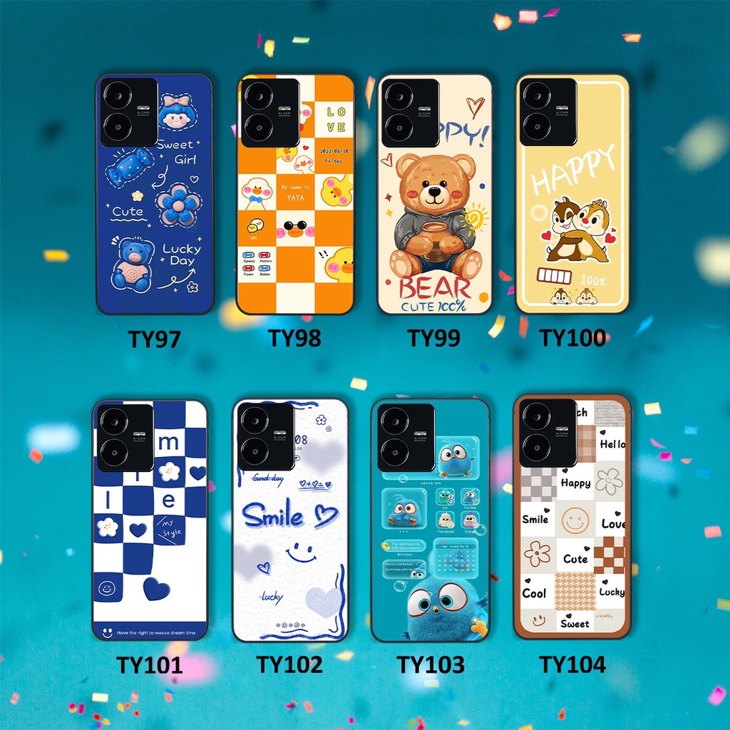 Ốp Vivo Y22S in hình gấu vịt caro nhiều màu sắc ngộ nghĩnh dễ thương