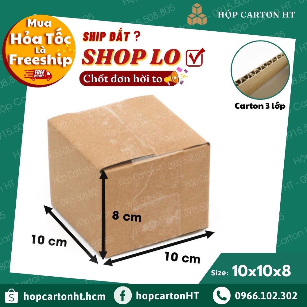 Combo 100 hộp carton đóng hàng đựng phụ kiện 10x10x8 hộp carton nhỏ giá rẻ