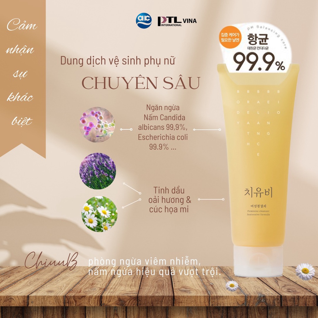 Dung dịch vệ sinh phụ nữ hàng ngày ChiuuB Feminine Cleanser điều hoà pH, làm sạch dịu nhẹ 150ml