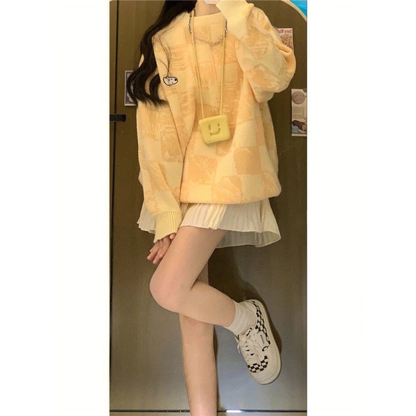 Áo Khoác Jacquard Màu Vàng Kem Hoạt Hình Ngọt Ngào Thời Trang Thu Đông Cho Học Sinh