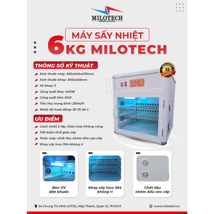 Máy sấy hoa quả thực phẩm mini 6KG Milotech