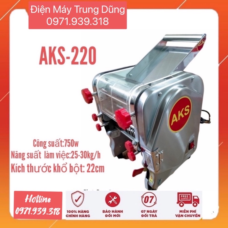Máy Cán Bột Cắt Sợi Làm Mì Tươi Chạy Điện AKS 220 Inox Toàn Bộ Trục Cán 22cm Lô Cắt Sợi Tròn,Sợi Dẹt Bảo Hành 12 Tháng