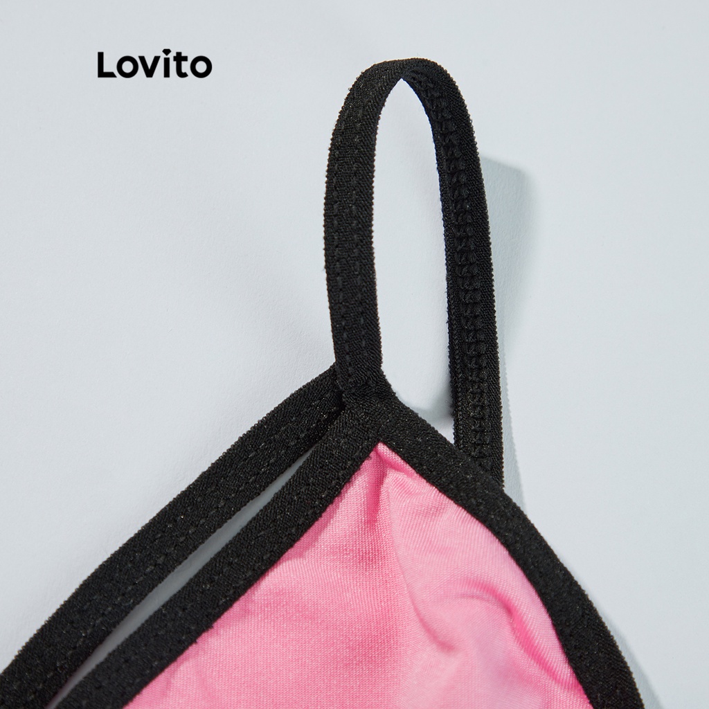 Set đồ bơi hai mảnh Lovito in chữ phong cách sexy L00307 (Màu hồng/xám)