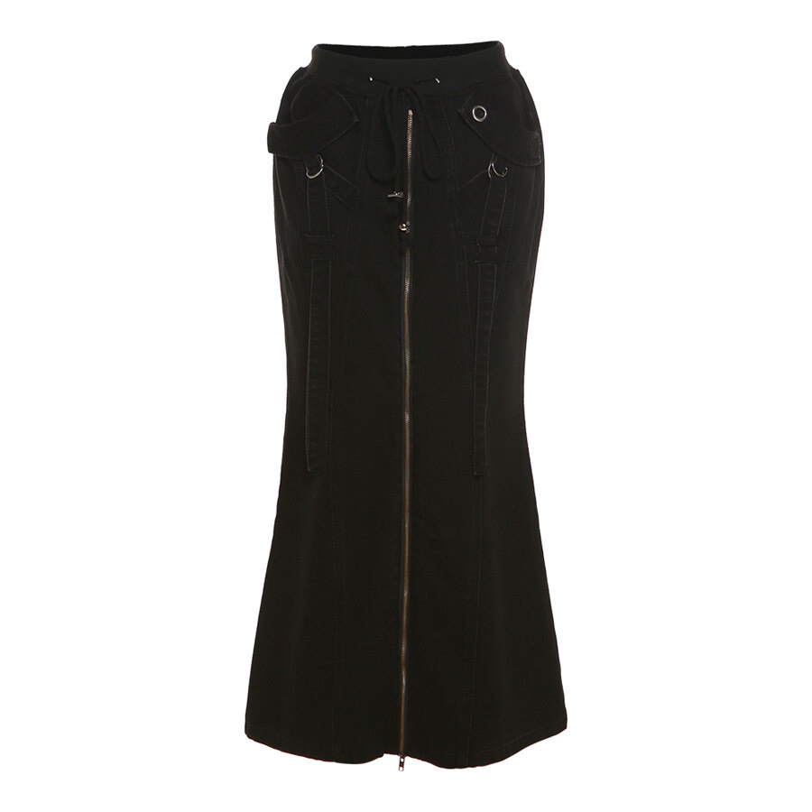 Weird Puss Chân Váy Maxi Chữ A Lưng Cao Phối Khóa Kéo Phong Cách Harajuku Đường Phố Mùa Thu Mới Cho Nữ