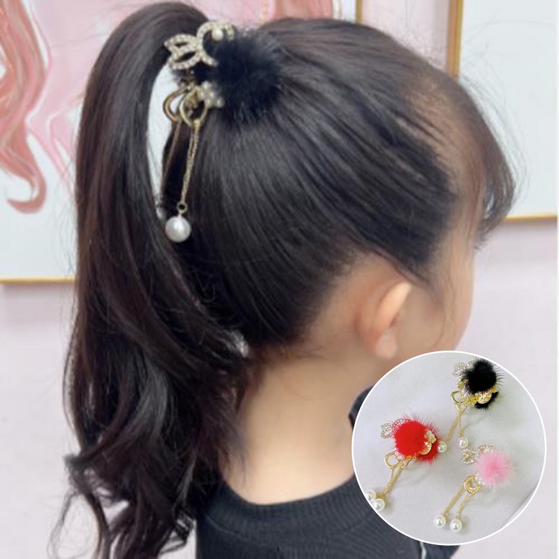 Kẹp Tóc Hình Thỏ Tua Rua Đính Ngọc Trai Dễ Thương Cho Bé Gái timetunnel