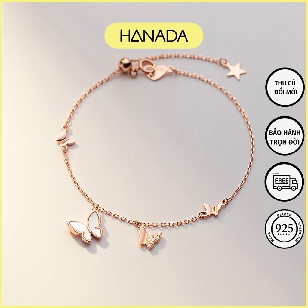 Lắc Tay Bạc 925 Cao Cấp Hanada Phụ Kiện Thời Trang Vòng Tay Nữ Bướm Đá 0776 I14