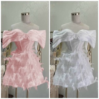 Size >65kg đầm bẹt vai kết tua rua lông vũ