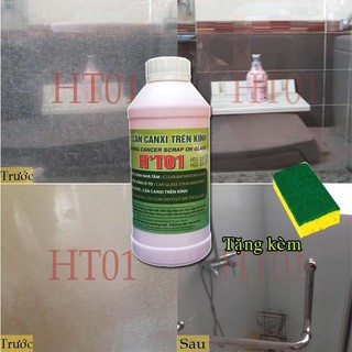 Chất tẩy cặn canxi trên kính ht01 , tẩy cặn nước , tẩy ố mốc kính , tẩy kính , tặng kèm mút trà