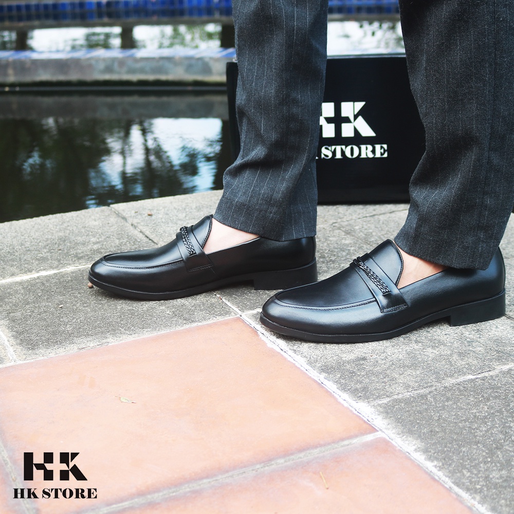 Giày lười nam da bò cao cấp - bảo hành 12 tháng - hàng chính hãng HK.STORE - kiểu dáng trẻ chung , lịch sự.