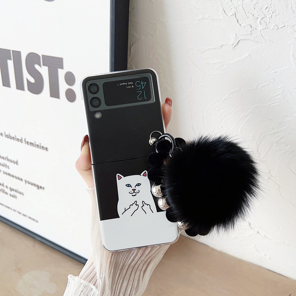 Ốp Điện Thoại PC Cứng Chống Sốc Hình Mèo Hoạt Họa Phối Dây Xích Cho Samsung Galaxy Z Flip 4 5G Samsung Galaxy Z Flip 3