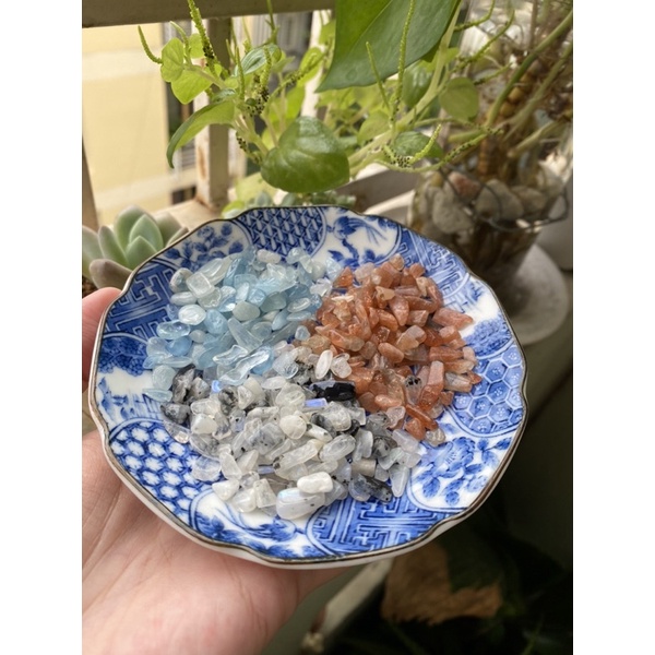 Set 50gr vụn đá Sunstone / Moonstone / Aquamarine/ Rhodochrosite chip thanh tẩy tự nhiên - Crystal Chip