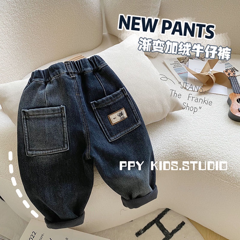 Quần Jean Dài Lót Lông Cừu Giữ Ấm Phong Cách Đường Phố Mới Dành Cho Bé Trai