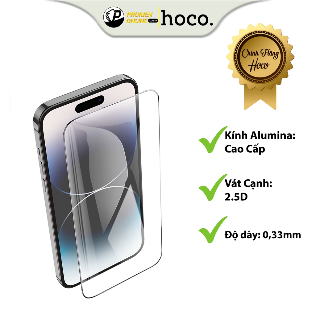 Miếng Dán Mặt Kính Cường Lực Hoco G10 full Màn Hình Cho Các Dòng iPhone (Đen),Vát Cạnh 2.5D Ôm Sát Màn Hình Máy