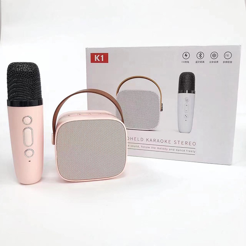 Loa kèm mic bluetooth karaoke K1 mẫu mini dễ thương, Âm Thanh Siêu Hay, Thiết Kế Sang Trọng Nhỏ Gọn