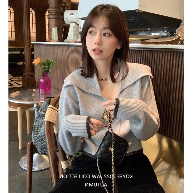 QKOOLE  Áo Croptop Dệt Kim Tay Dài Màu Sắc Đơn Giản Cho Nữ