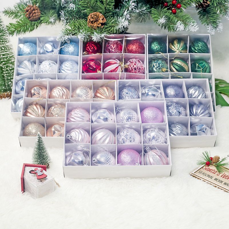 Set 12 quả châu trang trí cây thông noel, bóng treo trang trí cây thông noel, phụ kiện trang trí cây thông