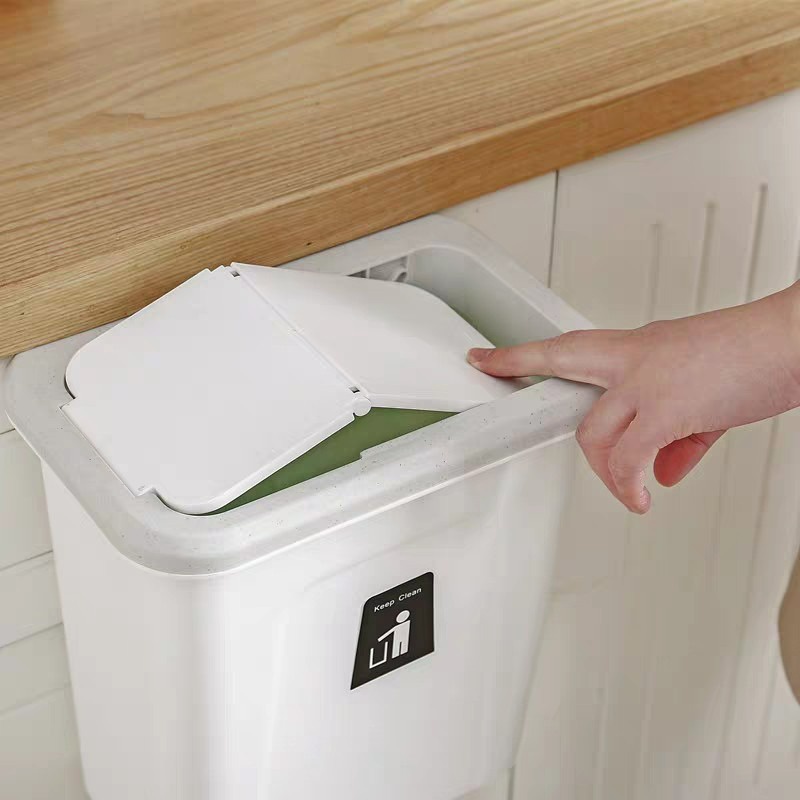 Thùng Treo Cánh Tủ Bếp Tiện Lợi Có Nắp Đậy Trượt Thông Minh