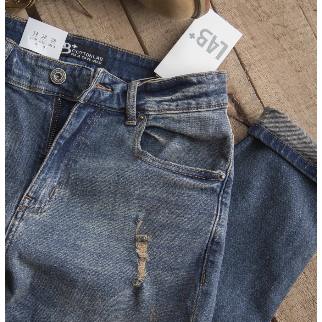 Quần jean nam LAB+ COTTONLAB quần bò nam màu xanh bụi bặm, chất co dãn from slimfit cao cấp