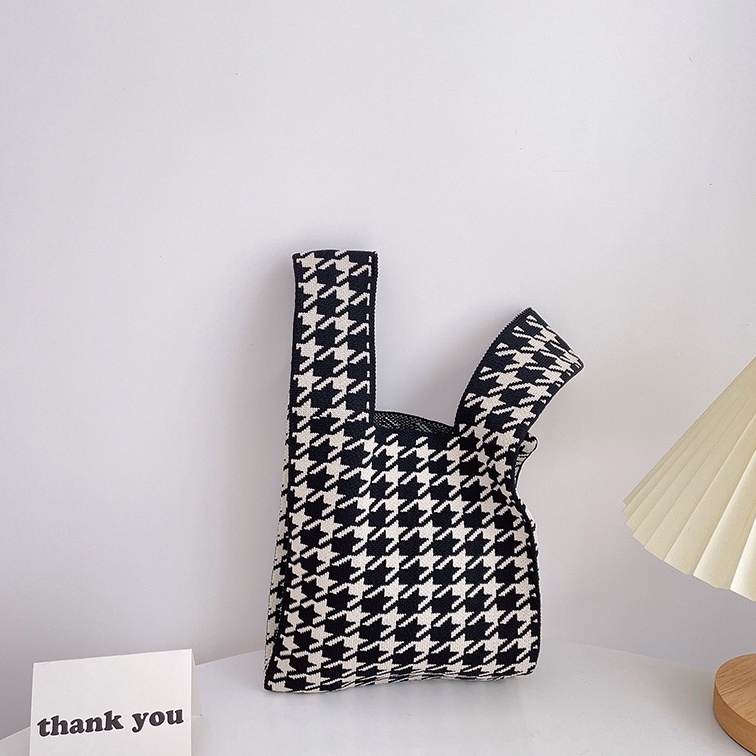 Túi Đeo Vai Đan Len Họa Tiết Sọc Caro Thời Trang Cho Nữ