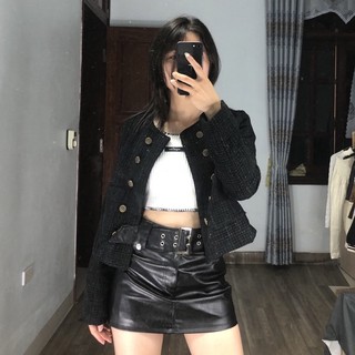 Áo tweed dạ trơn basic cài khuy dáng ngắn